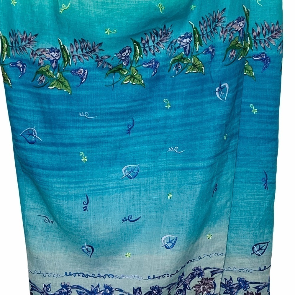 Jenna Ombre Embroidered Linen Sarong Wrap Maxi Skirt Size 12 Blue Green Floral - Picture 6 of 16
